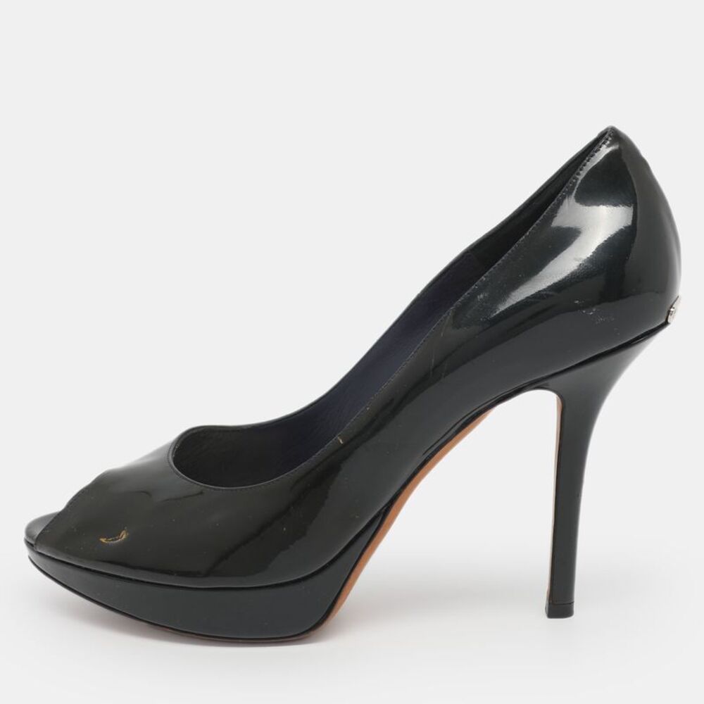 Dior Miss Dior Size 39 Navy Blue Patent Leather Peep Toe Pumps
